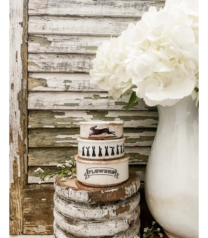 Antique English Ironstone Riser stack of 3 w/ Rabbit/Flowers transfers - Beautiful Staining -LTD 